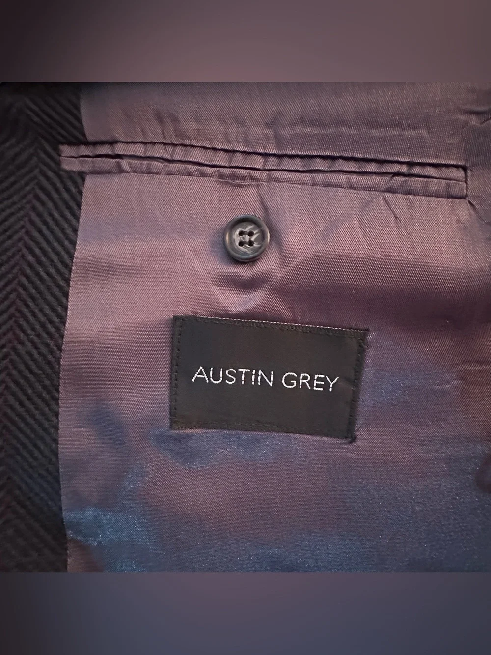 Vintage Austin Grey Herringbone Blazer 100% Wool Menswear Suit Jacket Sportscoat